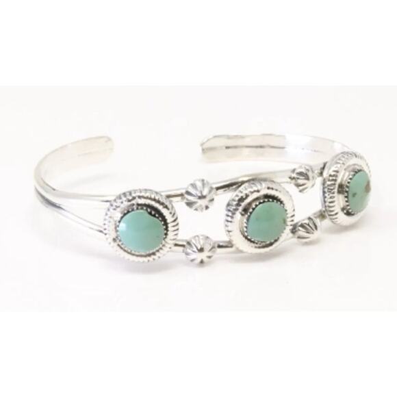 Native America Navajo Sterling Silver Turquoise Bracelet Cuff By Dorothy Lee - Picture 3 of 4